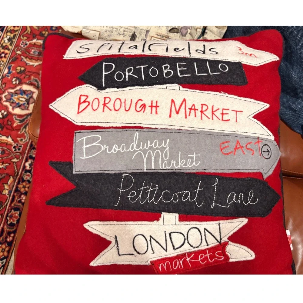Red London‎ Markets Directional Sign Pillow 16 X 16